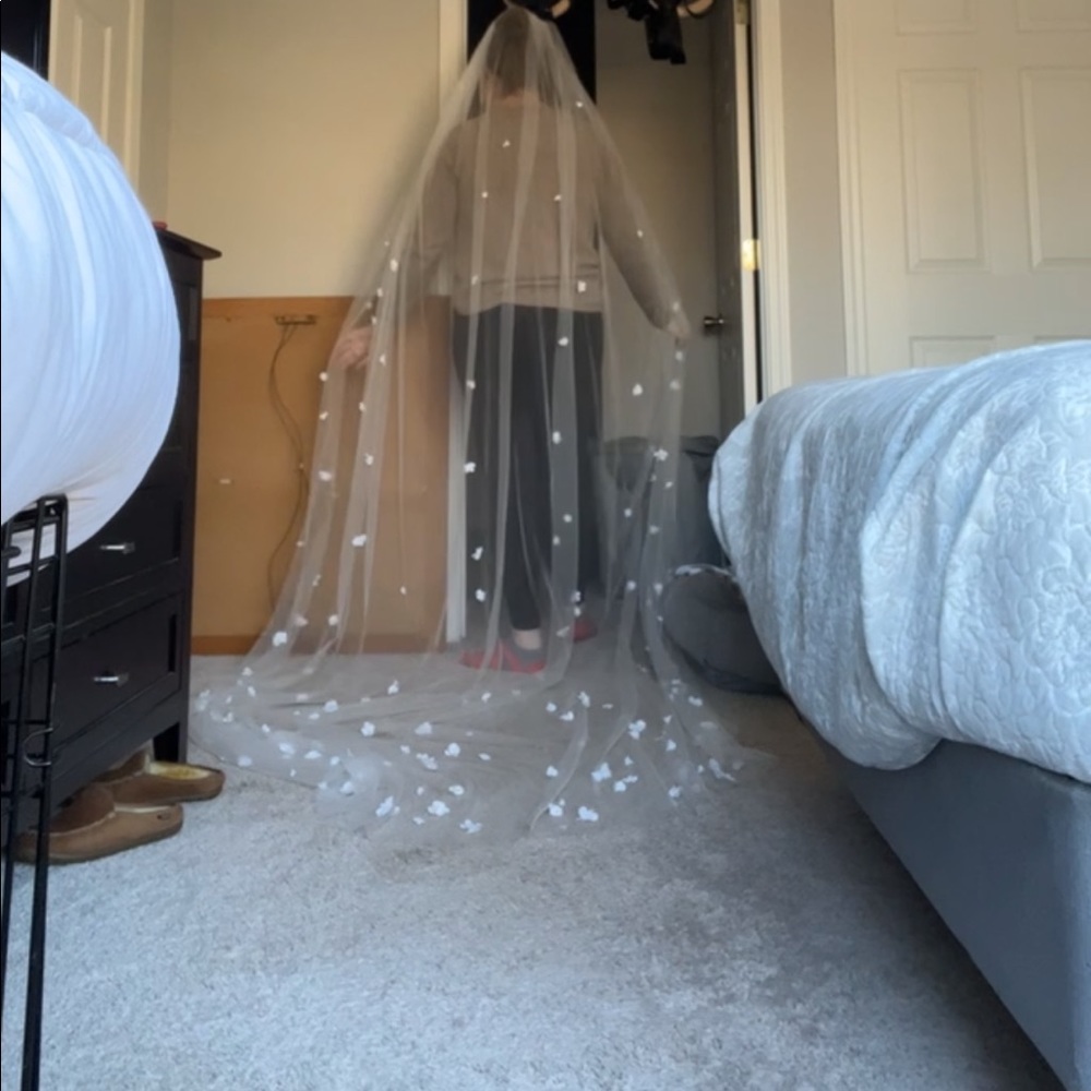 1 tier Cathedral length veil with flowers